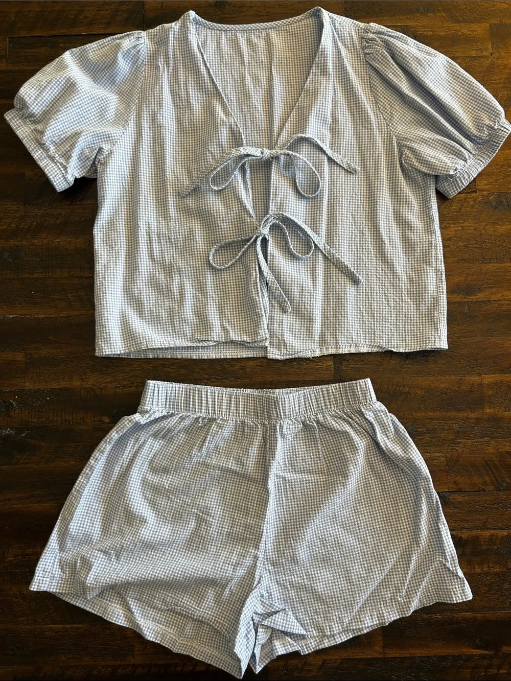 Women’s Light Blue Gingham Tie-Front Set - Picture 1 of 1